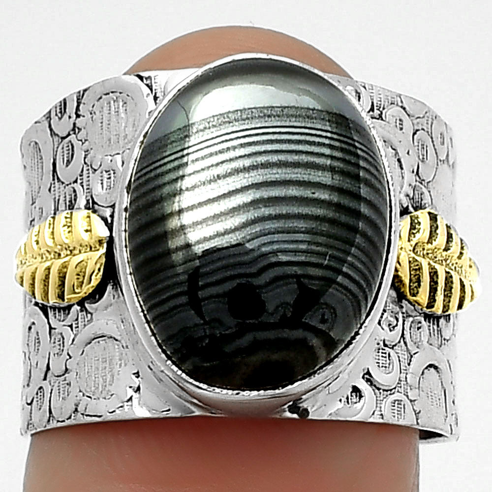 Two Tone Crown Of Silver Psilomelane Black Malachite Ring size-7 R-1534 SDR161409