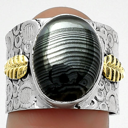 Two Tone Crown Of Silver Psilomelane Black Malachite Ring size-7 R-1534 SDR161409