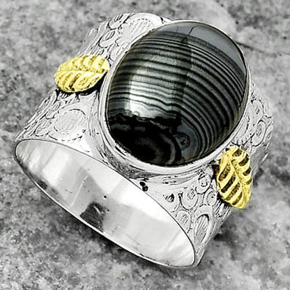 Two Tone Crown Of Silver Psilomelane Black Malachite Ring size-7 R-1534 SDR161409