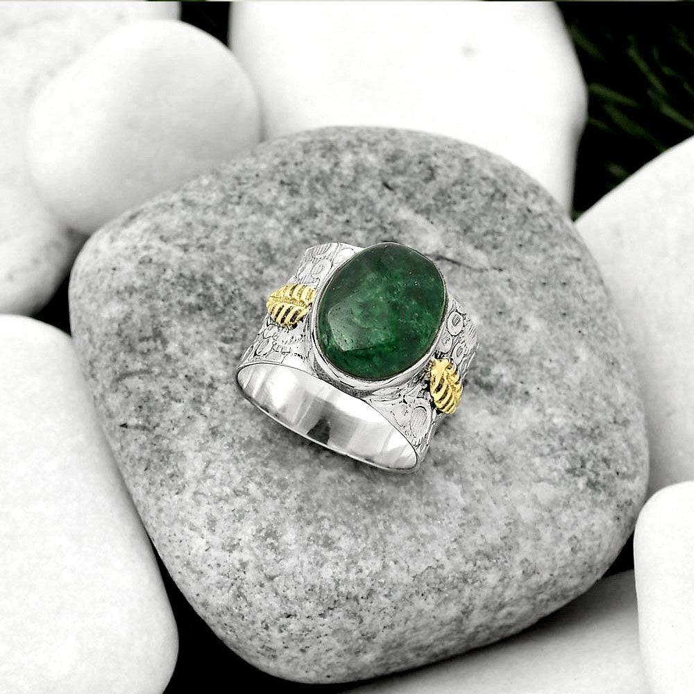 Two Tone - Natural Green Aventurine Ring size-8 R-1534 SDR161412