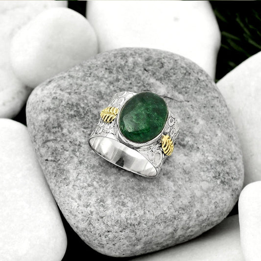 Two Tone - Natural Green Aventurine Ring size-8 R-1534 SDR161412