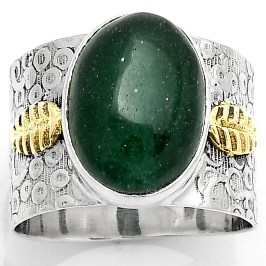 Two Tone - Natural Green Aventurine Ring size-9 R-1534 SDR161419