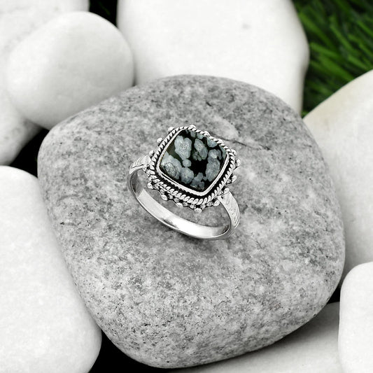 Natural Snow Flake Obsidian Ring size-8 R-1332 SDR161435