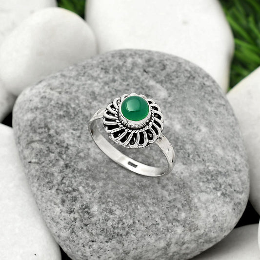 Natural Green Onyx Ring size-8.5 R-1596 SDR161594