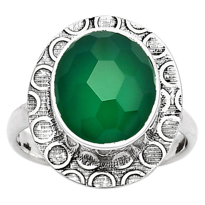 Faceted Natural Green Onyx Ring size-7 R-1090 SDR161722
