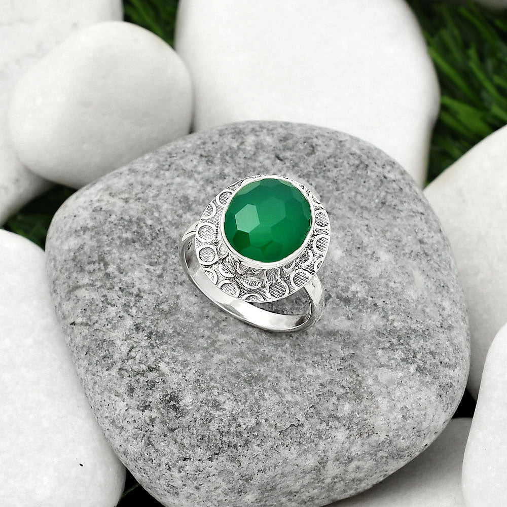 Faceted Natural Green Onyx Ring size-7 R-1090 SDR161722