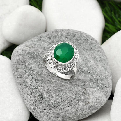 Faceted Natural Green Onyx Ring size-7 R-1090 SDR161722