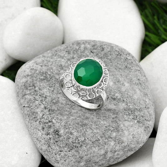 Faceted Natural Green Onyx Ring size-7 R-1090 SDR161722