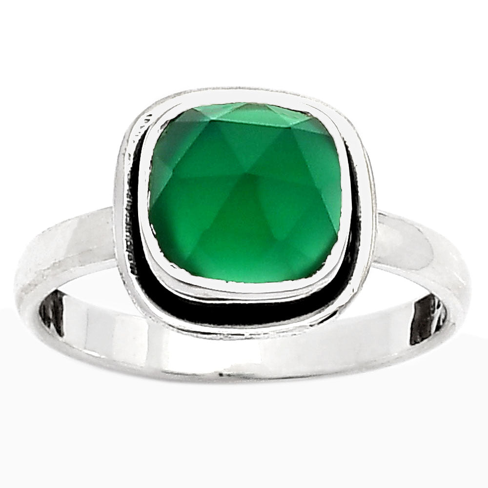 Faceted Natural Green Onyx Ring size-7.5 R-1156 SDR161765