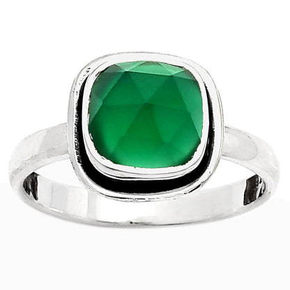 Faceted Natural Green Onyx Ring size-7.5 R-1156 SDR161765