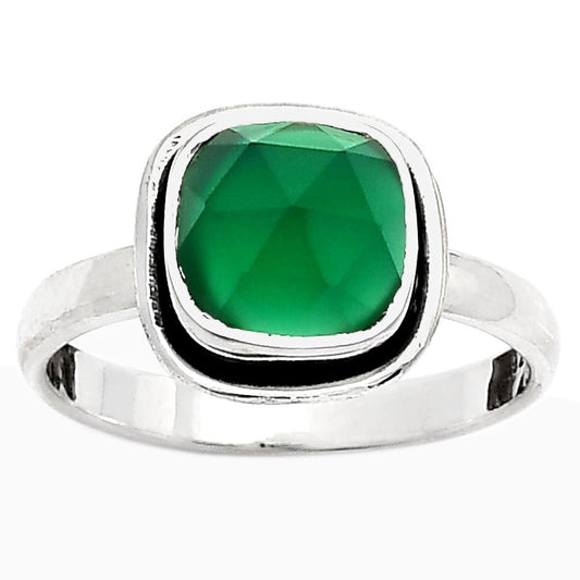 Faceted Natural Green Onyx Ring size-7.5 R-1156 SDR161765