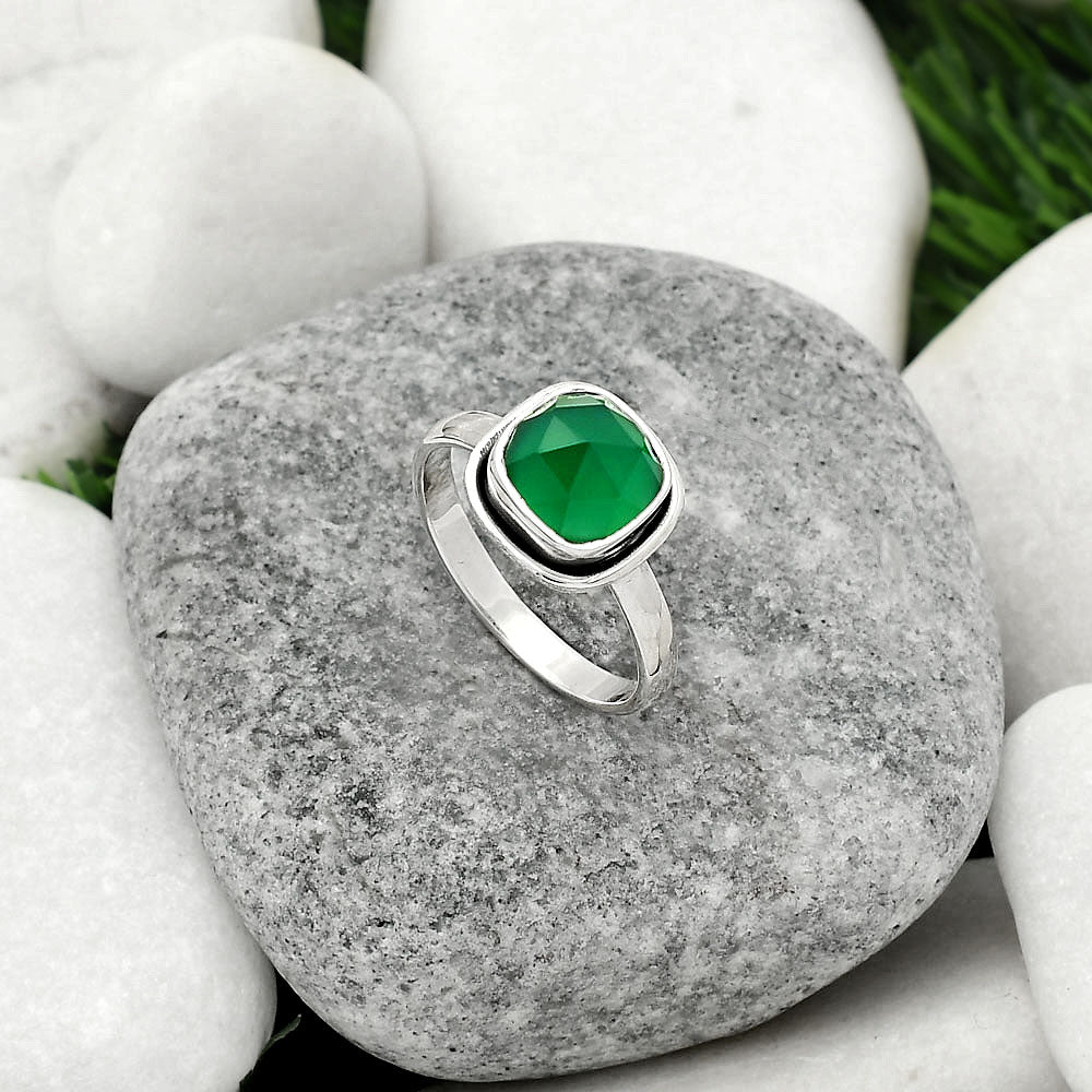 Faceted Natural Green Onyx Ring size-7.5 R-1156 SDR161765