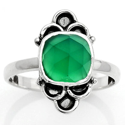 Faceted Natural Green Onyx Ring size-8 R-1104 SDR162083