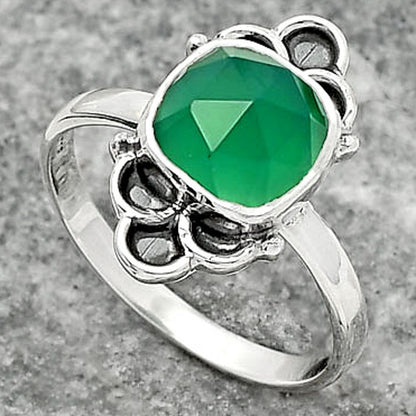 Faceted Natural Green Onyx Ring size-8 R-1104 SDR162083