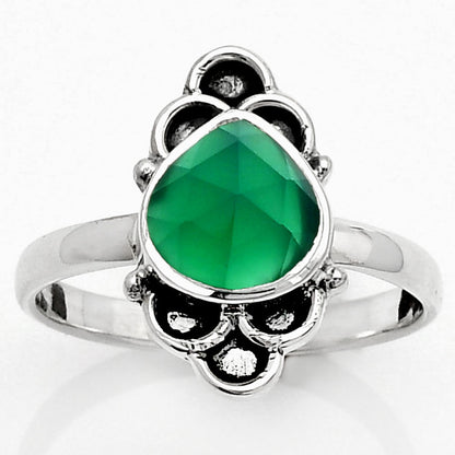 Faceted Natural Green Onyx Ring size-8 R-1104 SDR162088