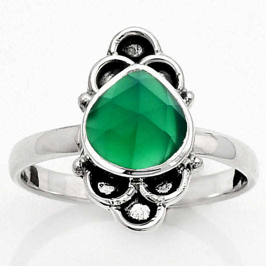 Faceted Natural Green Onyx Ring size-8 R-1104 SDR162088