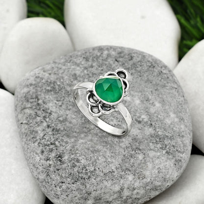 Faceted Natural Green Onyx Ring size-8 R-1104 SDR162088