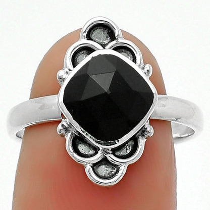 Faceted Natural Black Onyx Brazil Ring size-8.5 R-1104 SDR162098