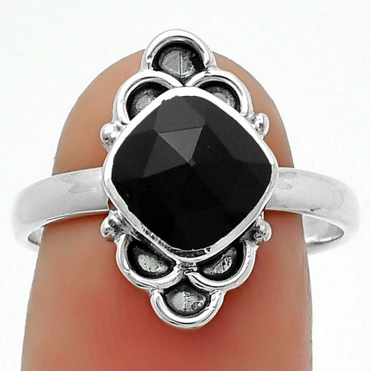 Faceted Natural Black Onyx Brazil Ring size-8.5 R-1104 SDR162098