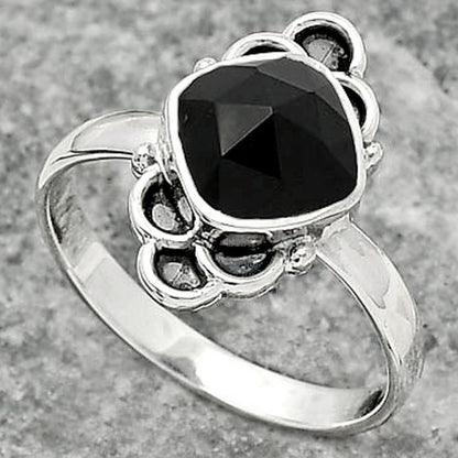 Faceted Natural Black Onyx Brazil Ring size-8.5 R-1104 SDR162098