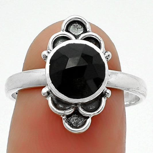 Faceted Natural Black Onyx Brazil Ring size-8.5 R-1104 SDR162102