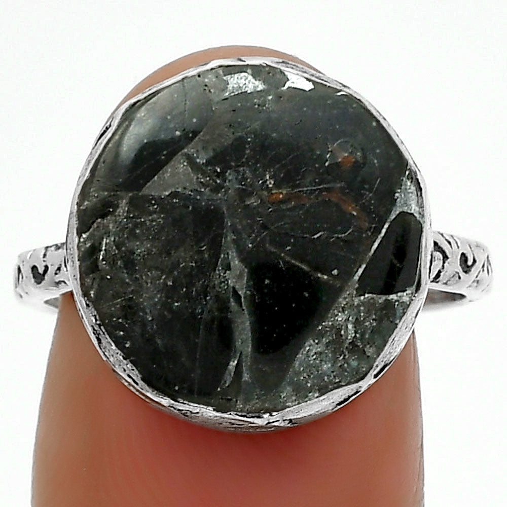 Natural Obsidian And Zinc Ring size-8.5 R-1191 SDR162488