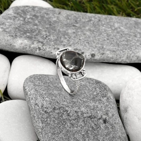 Natural Obsidian And Zinc Ring size-7 R-1121 SDR162829