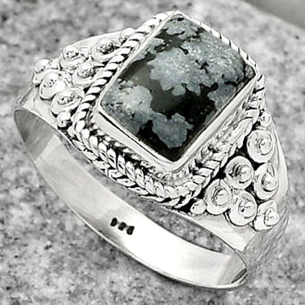 Natural Snow Flake Obsidian Ring size-8.5 R-1396 SDR163247