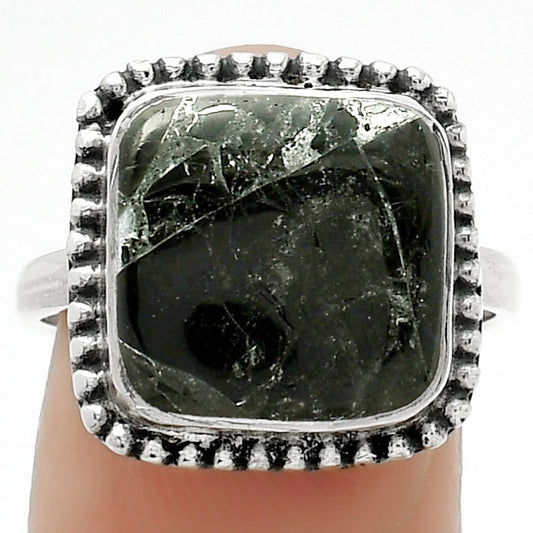 Natural Obsidian And Zinc Ring size-8 R-1071 SDR163695