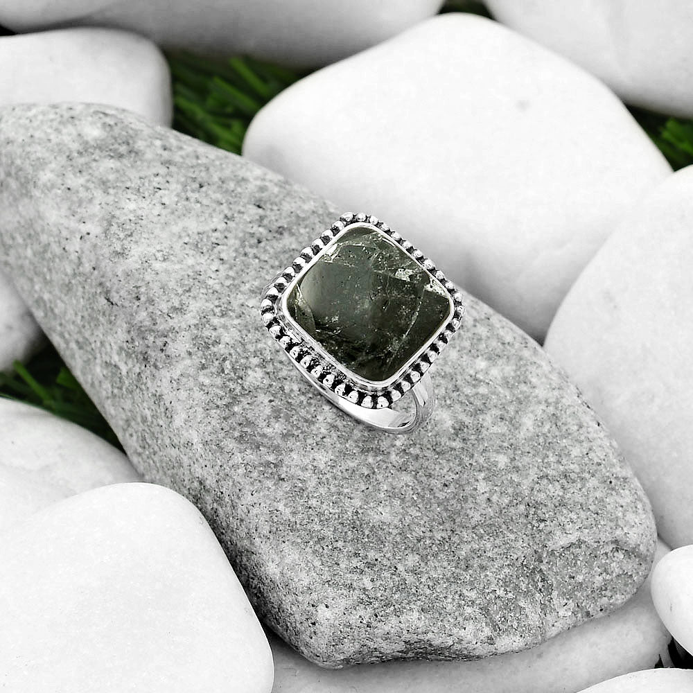 Natural Obsidian And Zinc Ring size-8 R-1071 SDR163695
