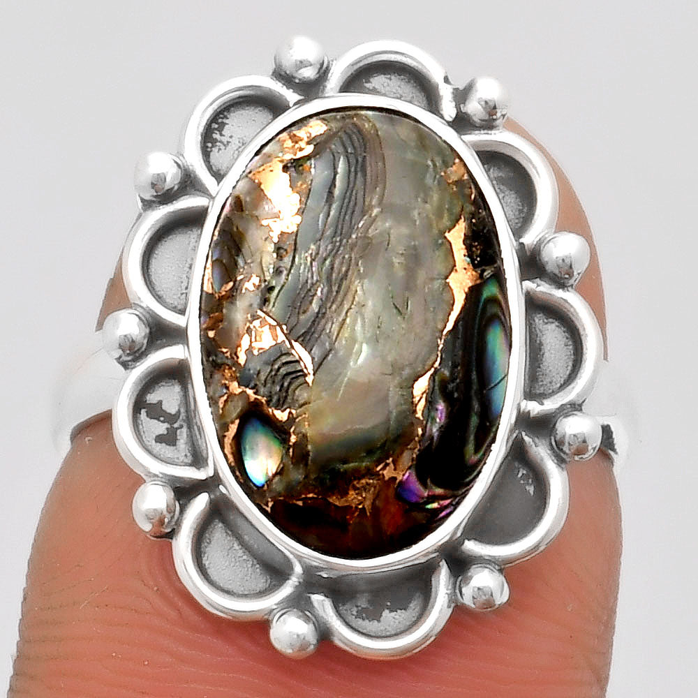 Natural Copper Abalone Shell Ring size-7 R-1092 SDR164015