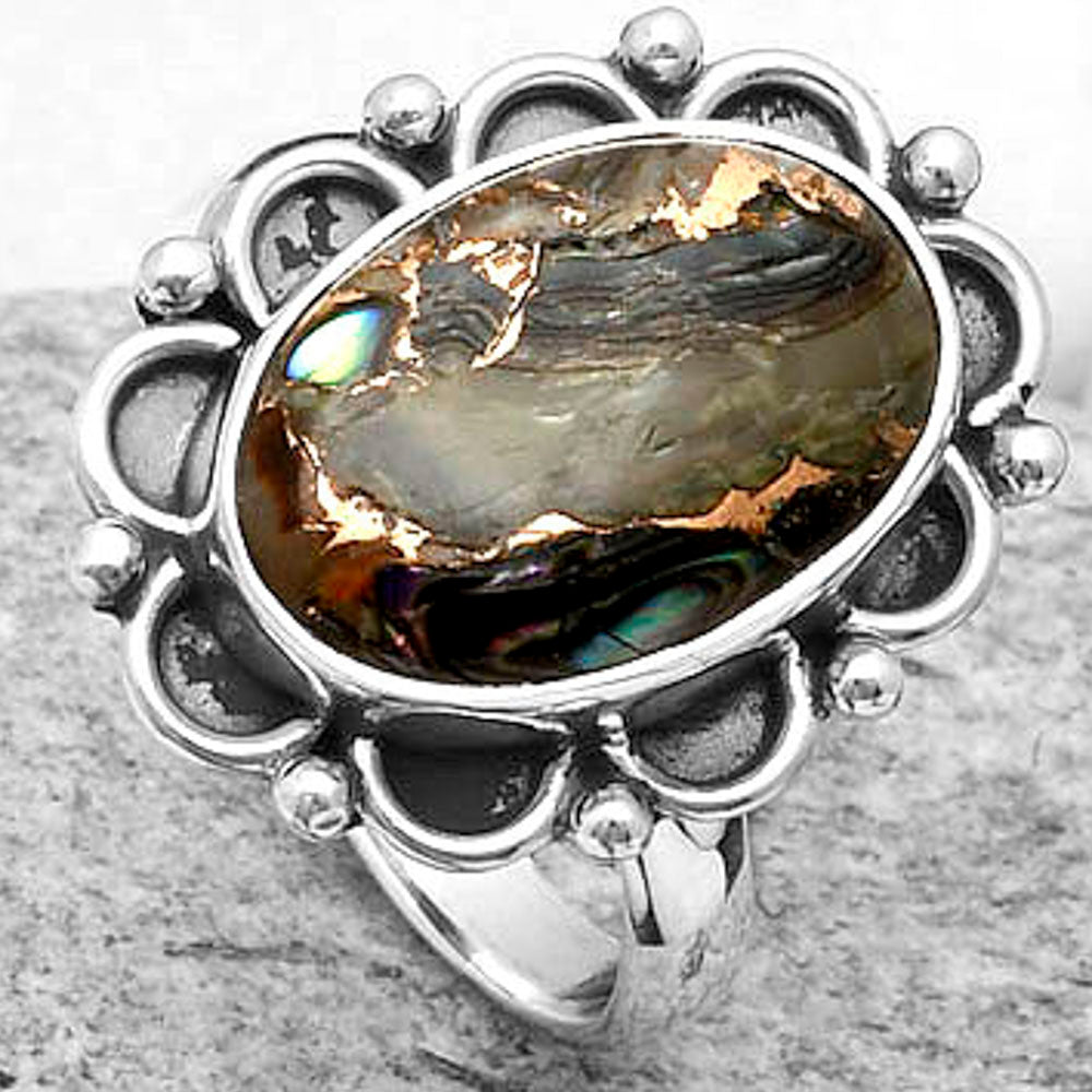 Natural Copper Abalone Shell Ring size-7 R-1092 SDR164015