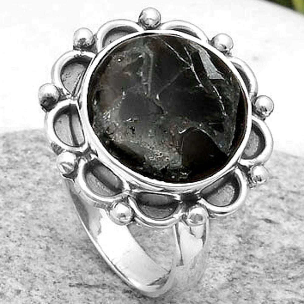 Natural Obsidian And Zinc Ring size-7 R-1092 SDR164020