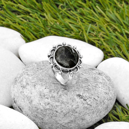 Natural Obsidian And Zinc Ring size-7 R-1092 SDR164020