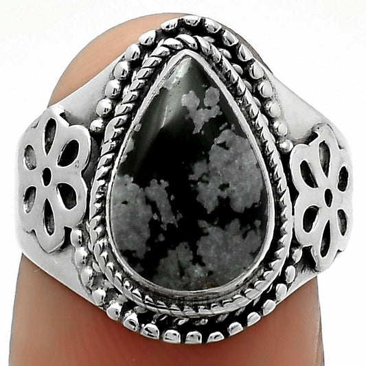 Natural Snow Flake Obsidian Ring size-7 R-1541 SDR164706