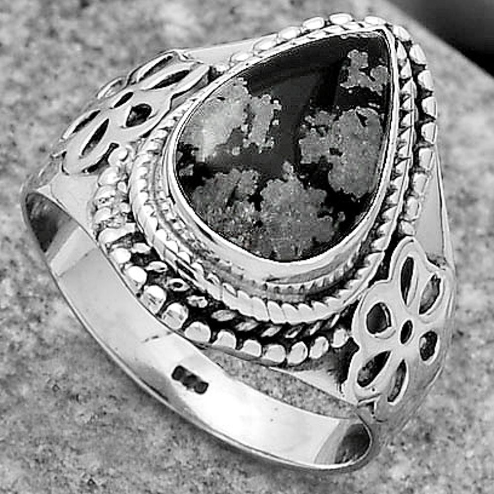 Natural Snow Flake Obsidian Ring size-7 R-1541 SDR164706