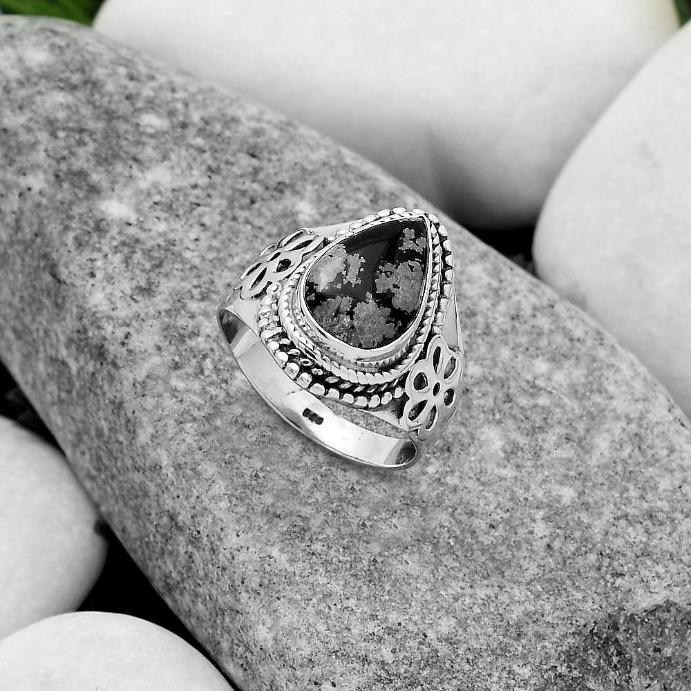 Natural Snow Flake Obsidian Ring size-7 R-1541 SDR164706