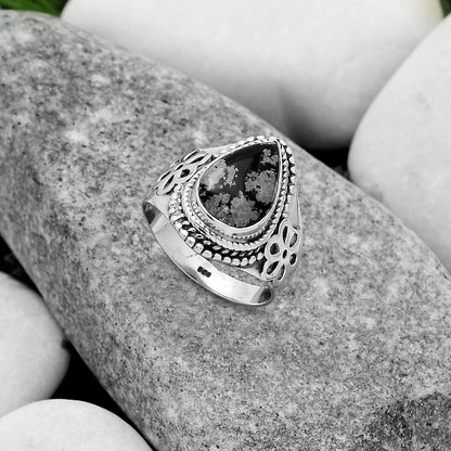 Natural Snow Flake Obsidian Ring size-7 R-1541 SDR164706