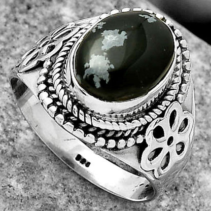 Natural Snow Flake Obsidian Ring size-7.5 R-1541 SDR164707