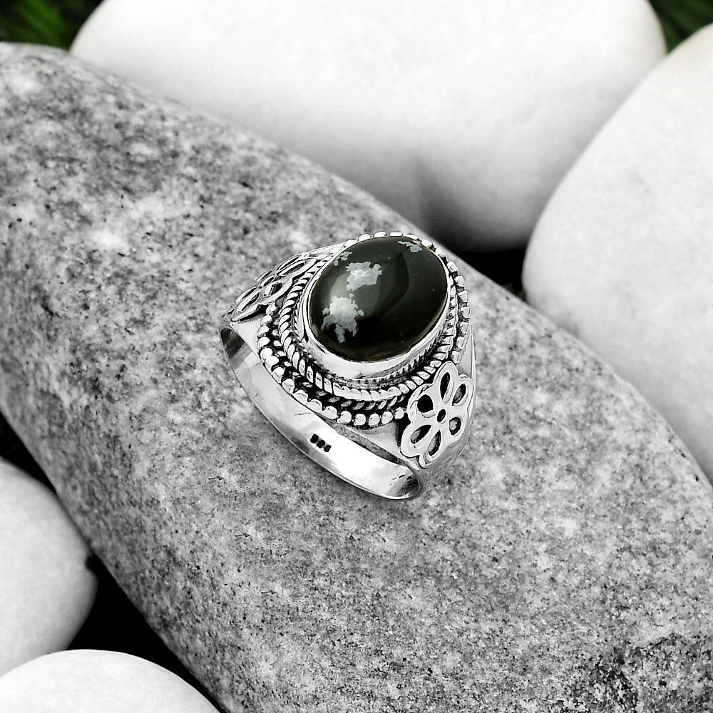 Natural Snow Flake Obsidian Ring size-7.5 R-1541 SDR164707