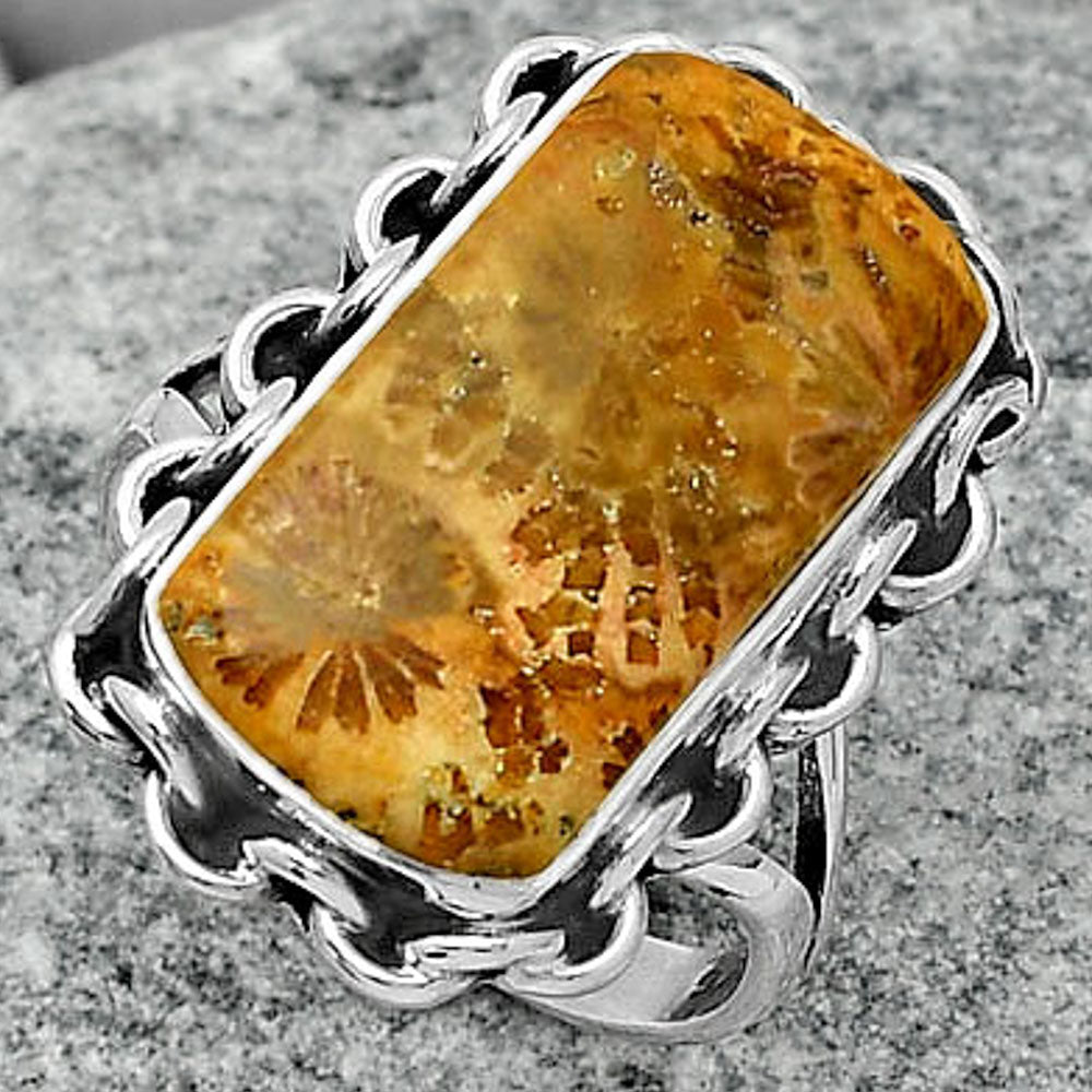 Natural Flower Fossil Coral Ring size-7 R-1093 SDR165658