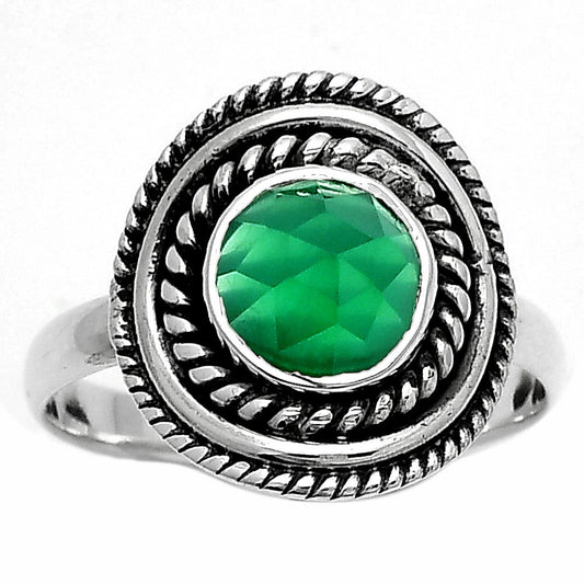 Faceted Natural Green Onyx Ring size-8 R-1097 SDR166191