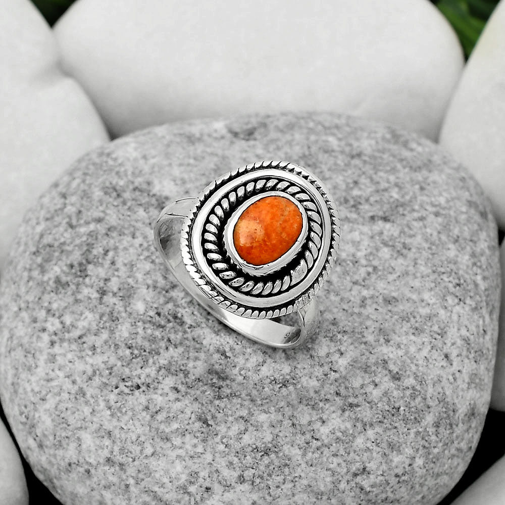 Natural Red Sponge Coral Ring size-7 R-1097 SDR166206