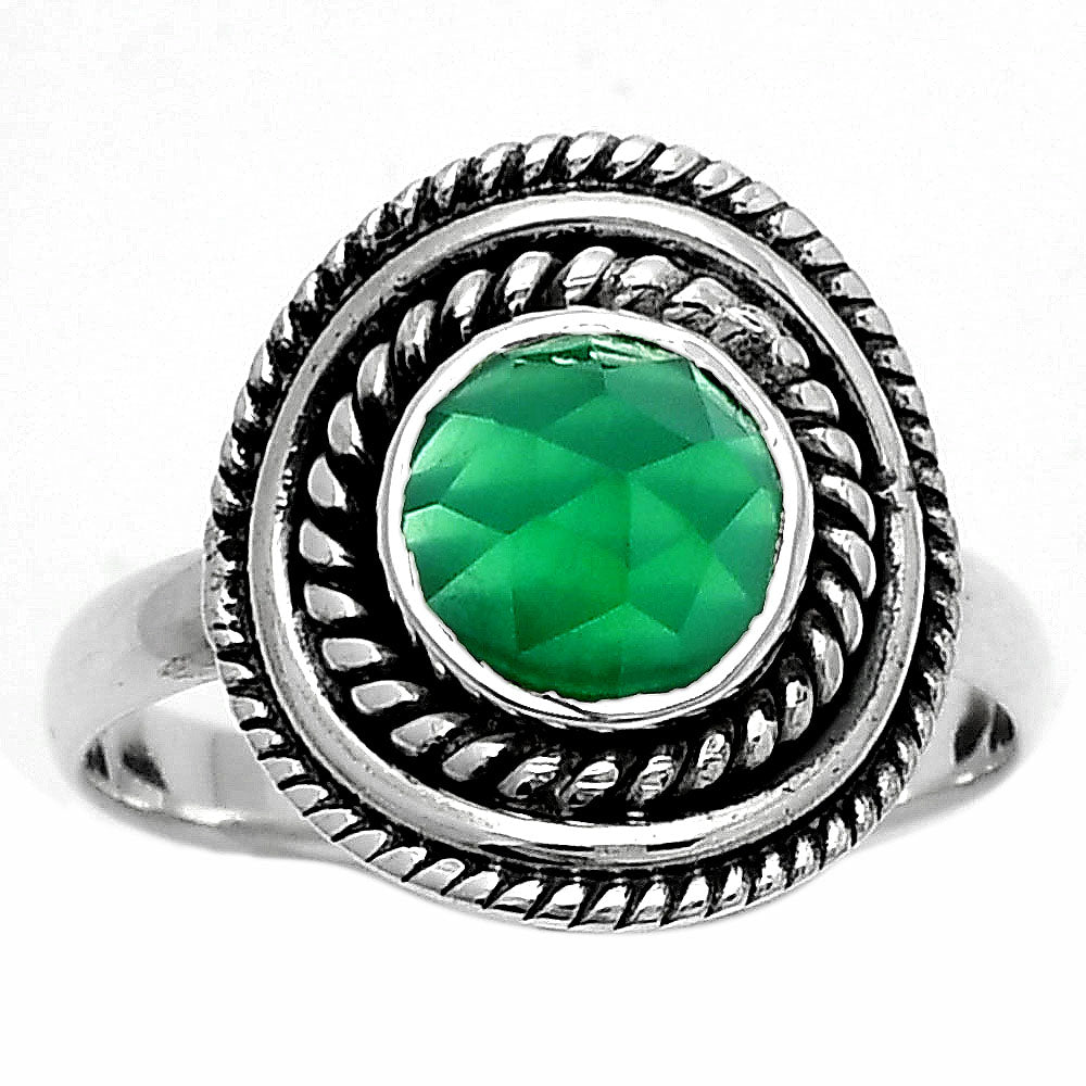 Faceted Natural Green Onyx Ring size-8.5 R-1097 SDR166222