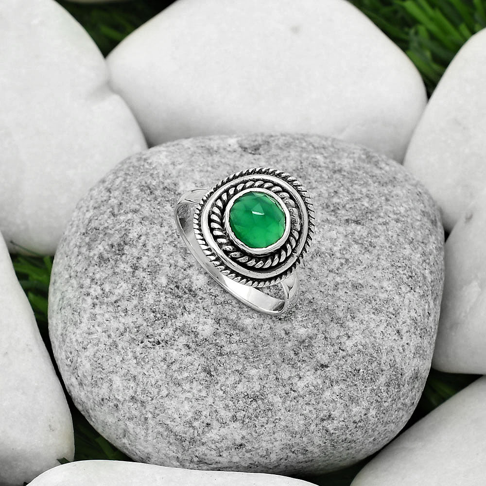 Faceted Natural Green Onyx Ring size-8.5 R-1097 SDR166222