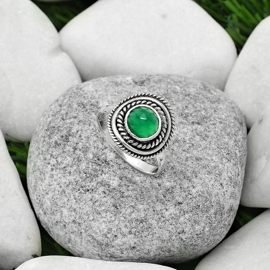 Faceted Natural Green Onyx Ring size-8.5 R-1097 SDR166222