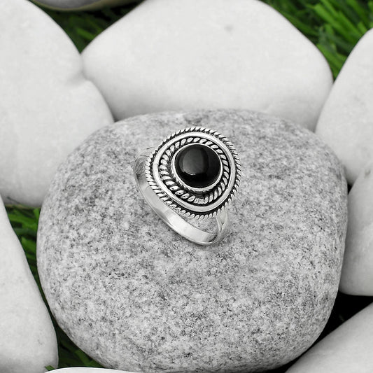 Natural Black Onyx - Brazil Ring size-7.5 R-1097 SDR166223