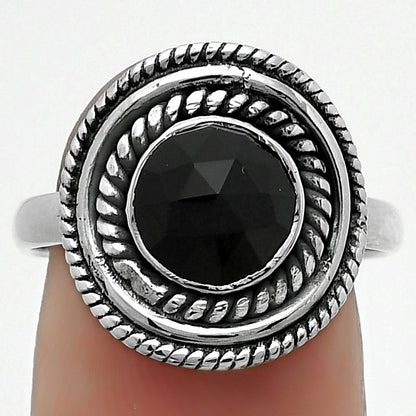 Faceted Natural Black Onyx - Brazil Ring size-8 R-1097 SDR166228