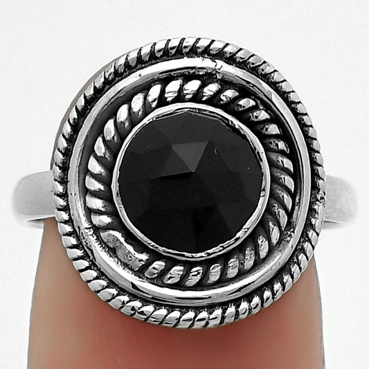 Faceted Natural Black Onyx - Brazil Ring size-8 R-1097 SDR166228