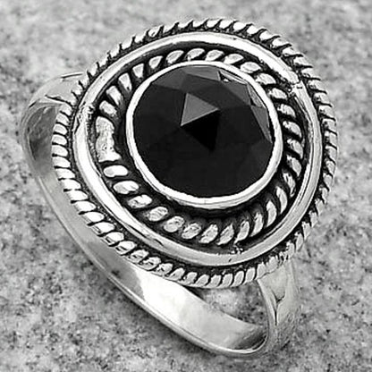 Faceted Natural Black Onyx - Brazil Ring size-8 R-1097 SDR166228